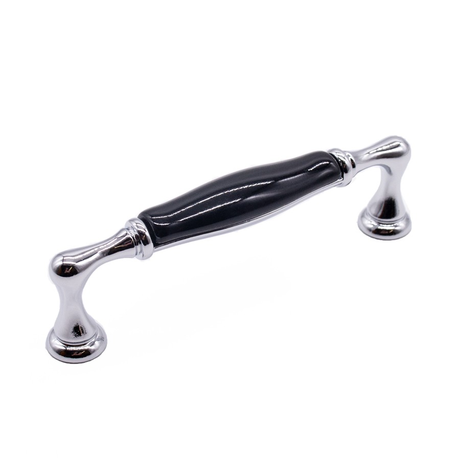 Ручка-скоба с фарфоровой вставкой M62.07.00.CLG, хром / блестящий черный фарфор, 96 мм, Giusti