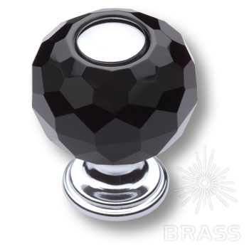0737-520-1-BLACK Ручка кнопка, латунь с чёрным кристаллом, глянцевый хром