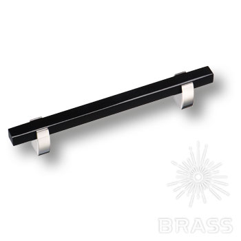 765-128-Chrome-Black Ручка скоба, глянцевый хром с чёрной вставкой 128 мм