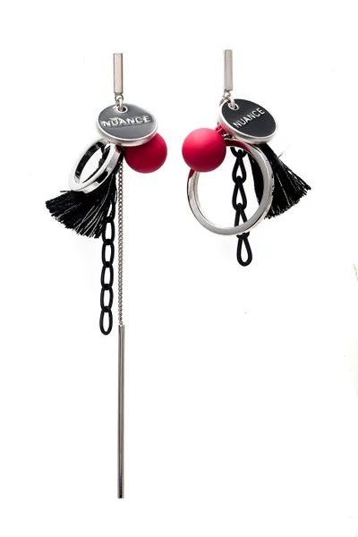 Серьги Nuance, Nuance, асимметричные, подвески кольца с кисточками и каучуковыми шариками, NFN-1811-048 (серебристый)