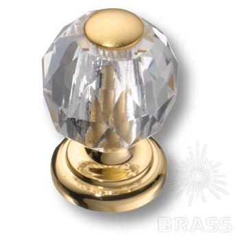 0737-003-MINI Ручка кнопка, латунь с кристаллом, глянцевое золото