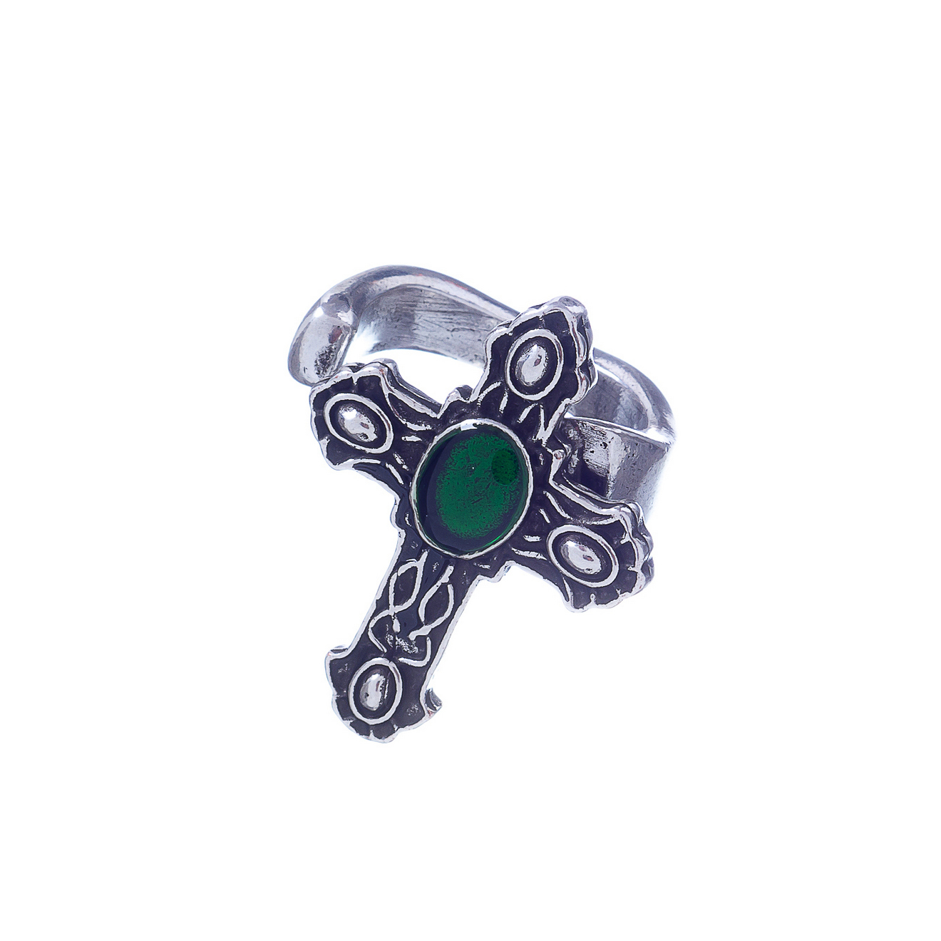 Кольцо Tra-la-ra, Crucis, разъемное, с крестом и смолой, TLR21-213P301 (зеленый)