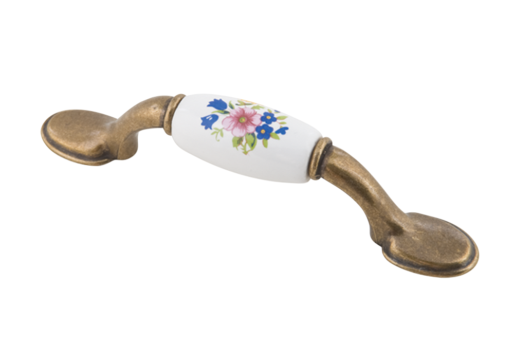 SF03-03-76 BA Ручка-скоба керамика kerron, 76 мм бронза, с цветочным орнаментом