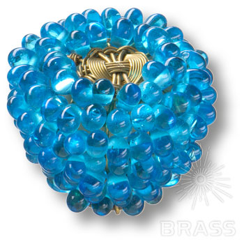 559AZ  Ручка кнопка эксклюзивная коллекция, голубые бусины, латунно - проволочный каркас