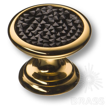 Ручка кнопка c чёрными кристаллами Swarovski, цвет - глянцевое золото