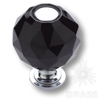 0737-520-2-BLACK Ручка кнопка, латунь с чёрным кристаллом, глянцевый хром