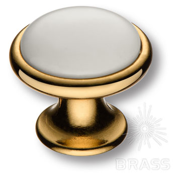 3008-60-KREM (69) Ручка кнопка керамика с металлом, кремовый/глянцевое золото