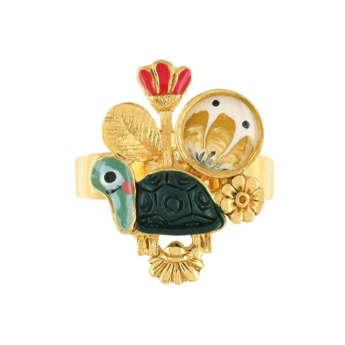 Кольцо TARATATA, Carapate, разъемное, с цветной смолой и декоративными элементами, TT-T22-01405-20M (золотистый)