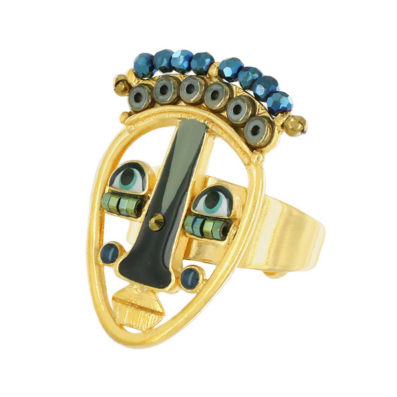 Кольцо TARATATA, Mojo, разъемное, со стеклянными бусинами, стразами и цветной смолой, TT-H22-01402-204 (синий)