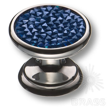 07150-515 Ручка кнопка c синими кристаллами Swarovski, цвет – глянцевый хром