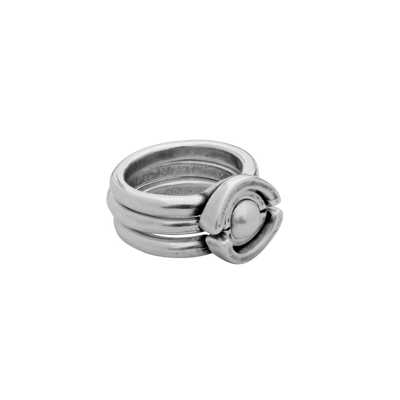 Кольцо Ciclon, Unique, 3 кольца, металл, с жемчугом, CN-211502 (серебристый, 18)