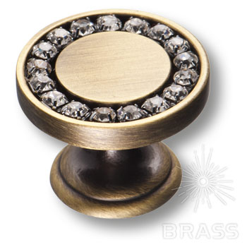 0776-013 Ручка кнопка, латунь с кристаллами Swarovski, старая бронза