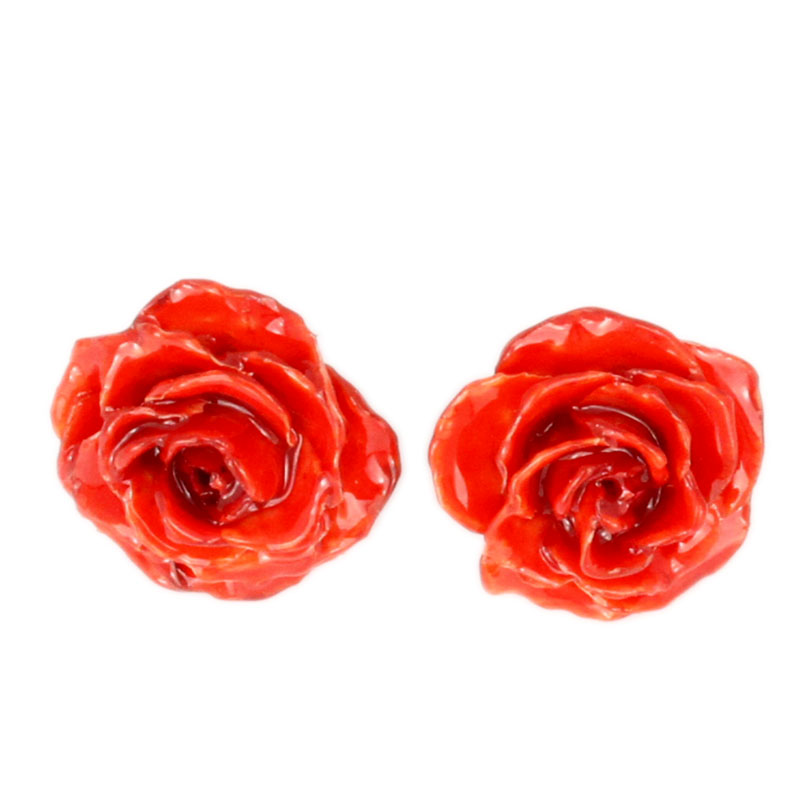 Серьги-пуссеты из розы красные