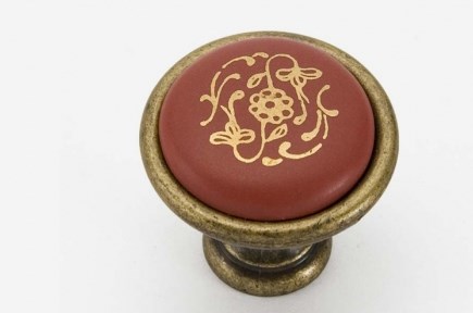 Ручка – кнопка мебельная GIUSTI, бронза / «Золото на красном»