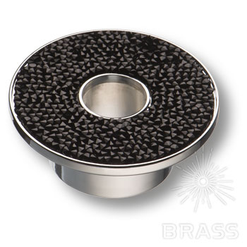 Ручка кнопка c чёрными кристаллами Swarovski, цвет покрытия - глянцевый хром 32 мм