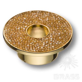 Ручка кнопка c золотыми кристаллами Swarovski, цвет покрытия - глянцевое золото 32 мм