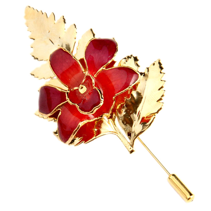 Брошь из орхидеи с золотой окантовкой на листе папоротника Бургундия