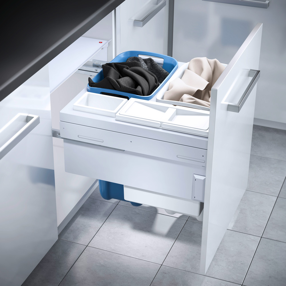 Система хранения белья Laundry Carrier 80л на выдвижной фасад 600 мм, 4 корзины, белый/синий