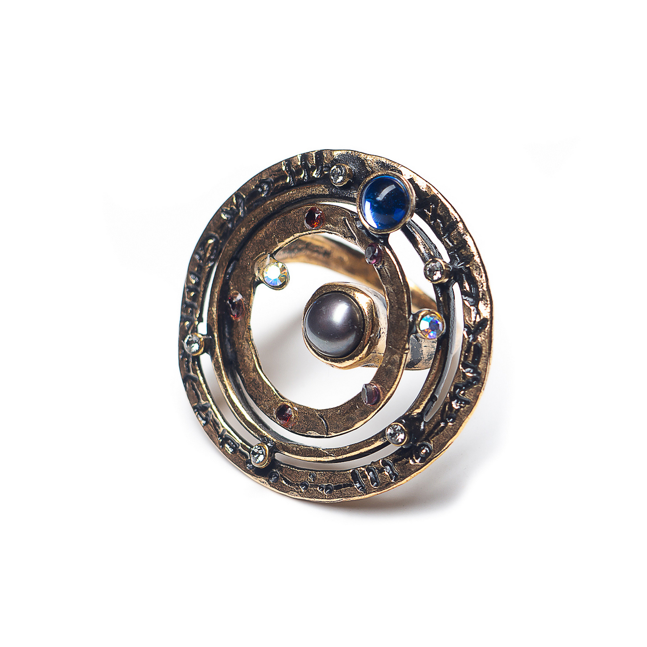 Кольцо Alcozer&J, разъемное, с жемчугом, цирконом, гранатом и кристаллами Swarovski, AL-A5476C (золотистый)
