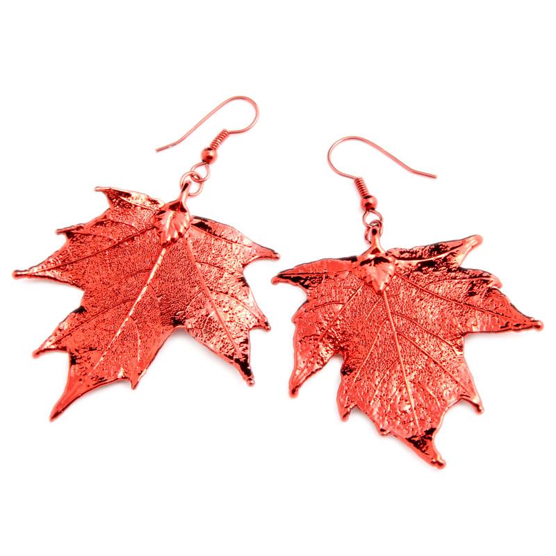 Серьги Листья Канадского клёна красная медь (филигрань)