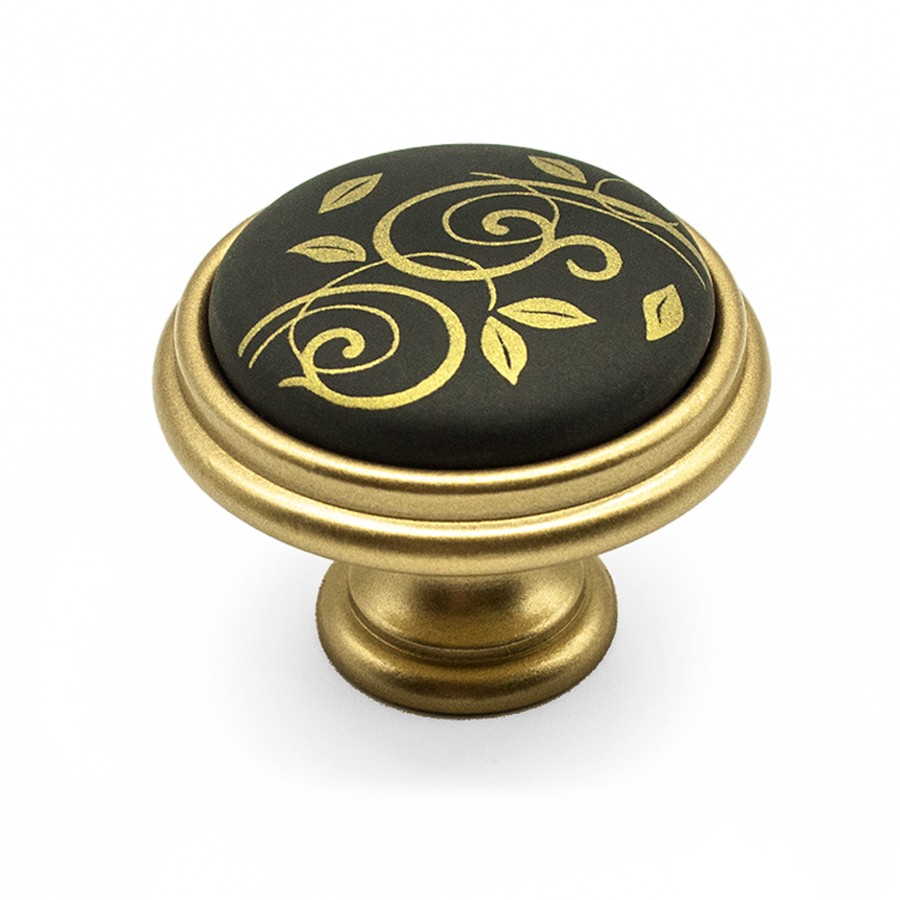 Ручка-кнопка с фарфоровой вставкой P77.23.M1.R8G, Миланское золото / матовый черный, Giusti
