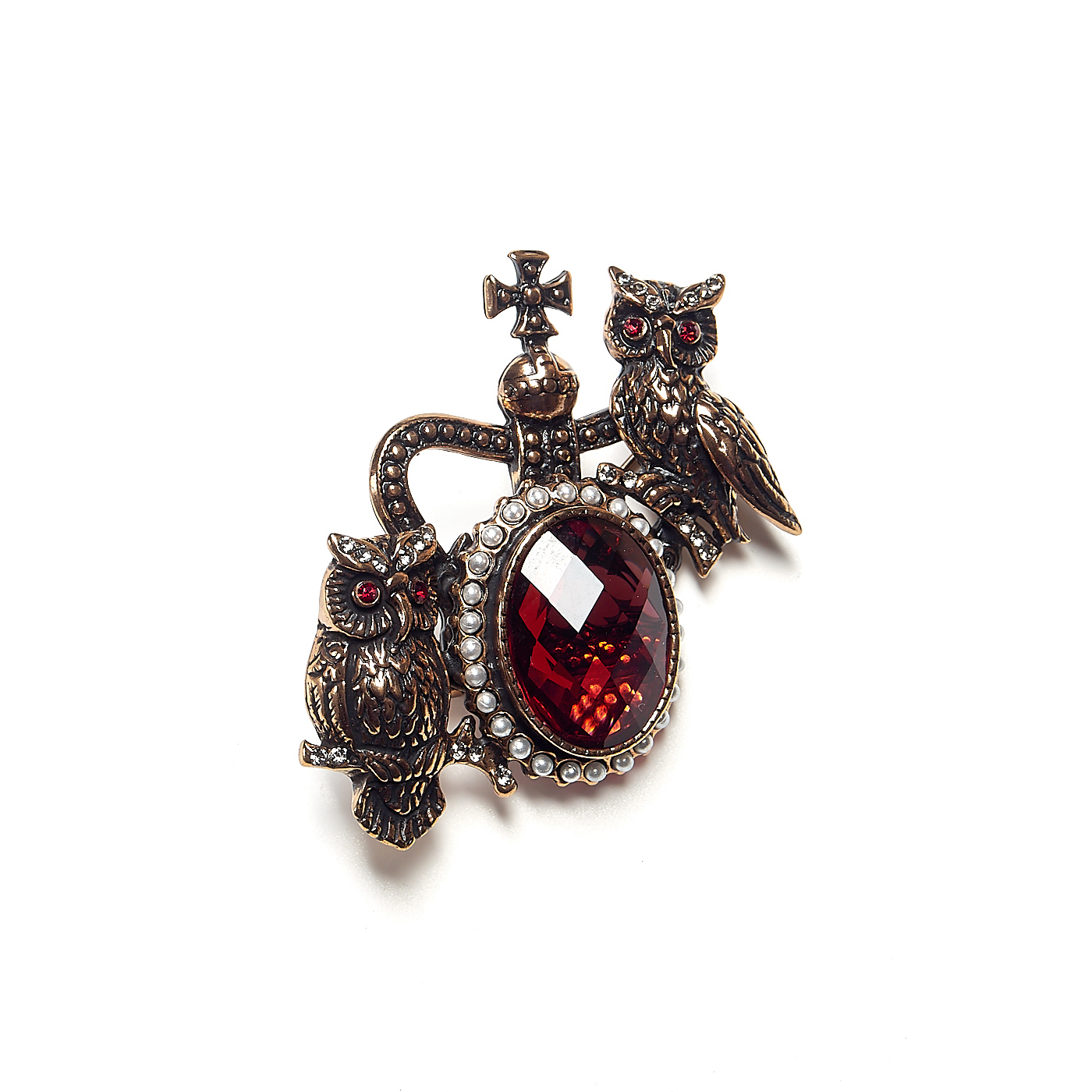 Брошь Maurizio Mori, "Королевские совы", с жемчугом и кристаллами, MM-SP46819
