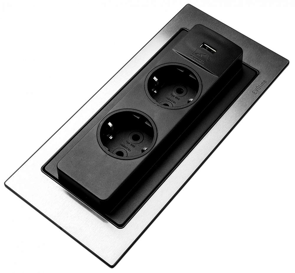 Встраиваемый блок: 2 электрические розетки + 1 USB-зарядкаВстраиваемый блок: 2 электрические розетки + 1 USB-зарядка