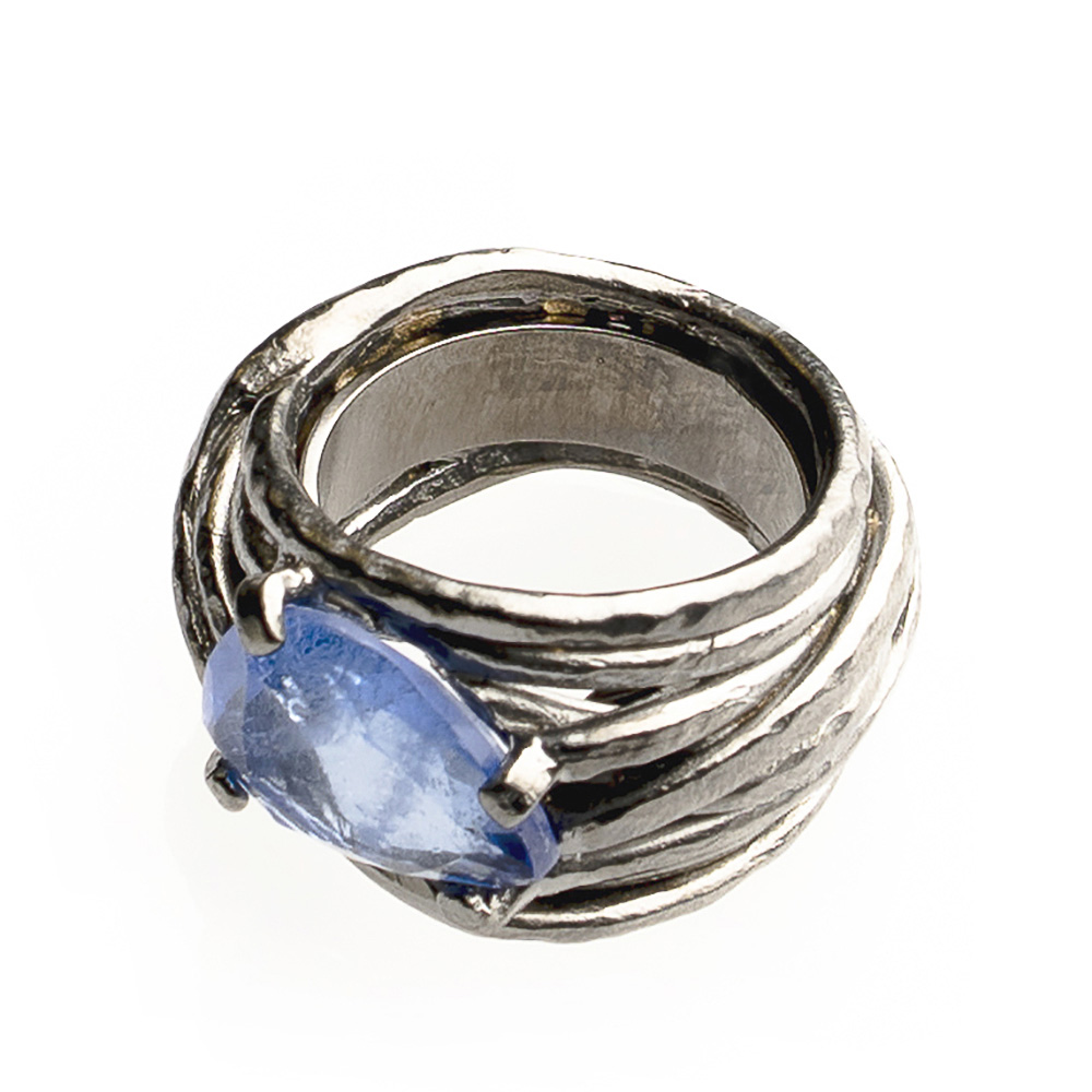 Кольцо Estrosia, с кристаллом, в форме капельки, ES-ANG10-2A (синий, 17)