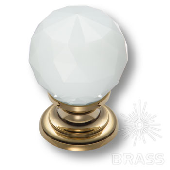 9992-102 Ручка кнопка с белым кристаллом эксклюзивная коллекция, глянцевое золото