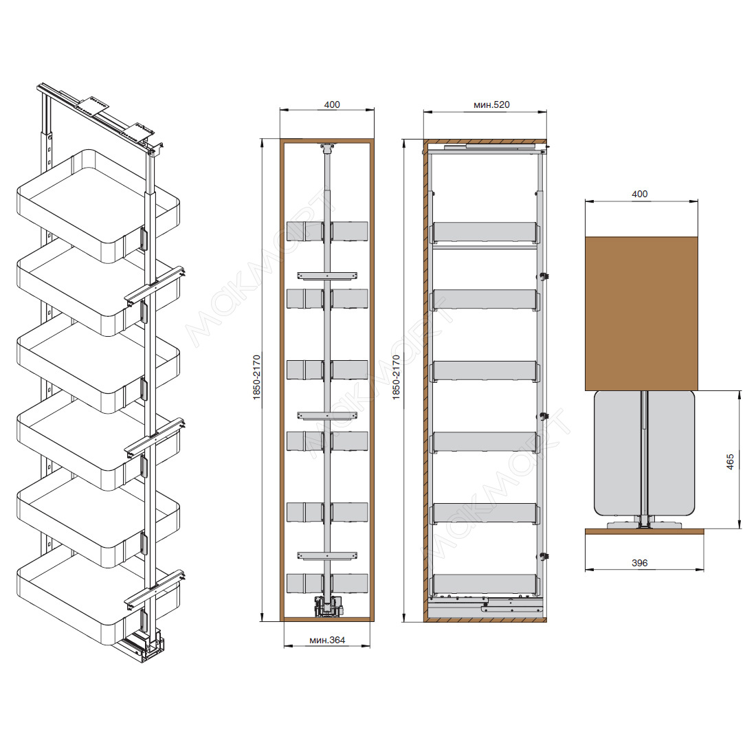 Twins Колонна Makmart Tall Unit в базу 400 выдвижная с 6 полками ...