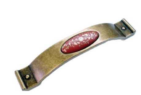 Ручка – скоба мебельная GIUSTI  128 мм M26.21.A5.D1G, бронза/красная керамика