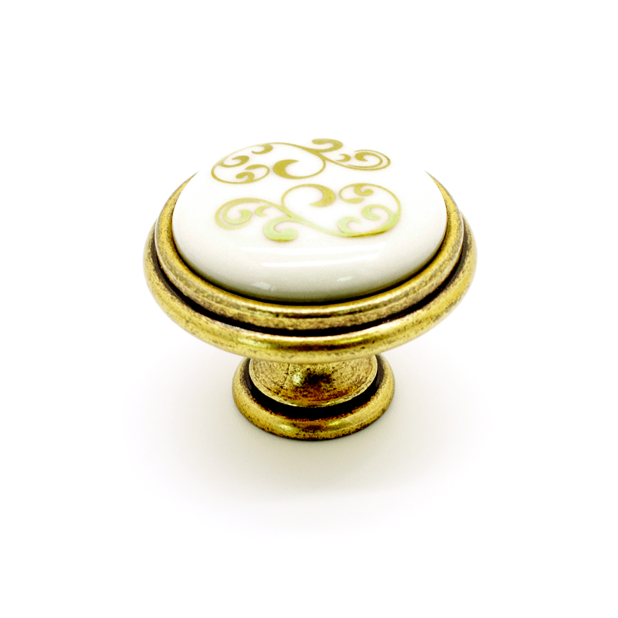 Ручка-кнопка с фарфоровой вставкой P77.01.P1.A8G, золотистая бронза / молочный фарфор, Giusti
