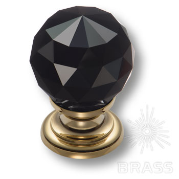9992-133 Ручка кнопка с черным кристаллом эксклюзивная коллекция, глянцевое золото