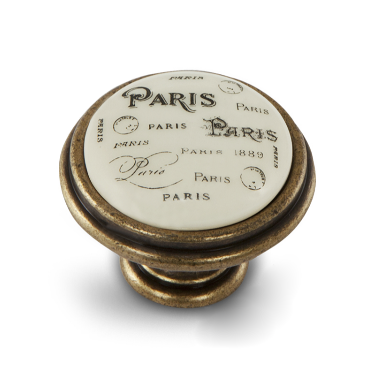 Ручка кнопка Giusti d35мм бронза состаренная/керамика Paris