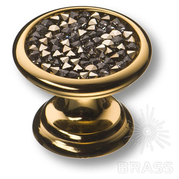 07150-317 Ручка кнопка c серебристыми кристаллами Swarovski, цвет - глянцевое золото