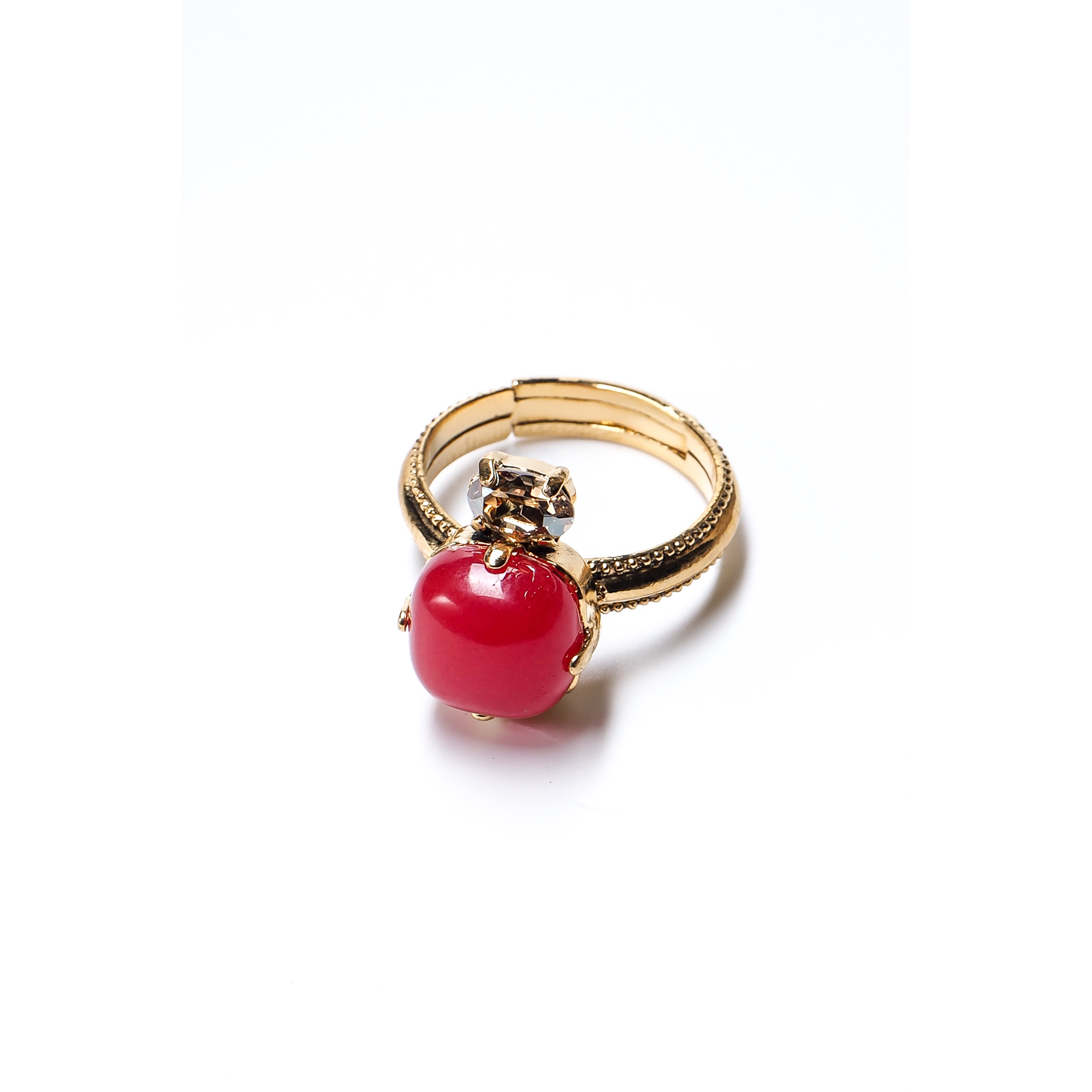 Кольцо Une Ligne, разъемное, со вставкой из красного агата, с кристаллом Swarovski, UL-9521 (золотистый, б/р)