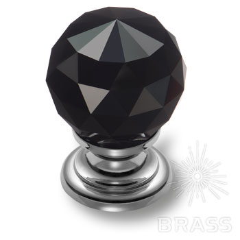 9992-433 Ручка кнопка с черным кристаллом эксклюзивная коллекция, глянцевый хром