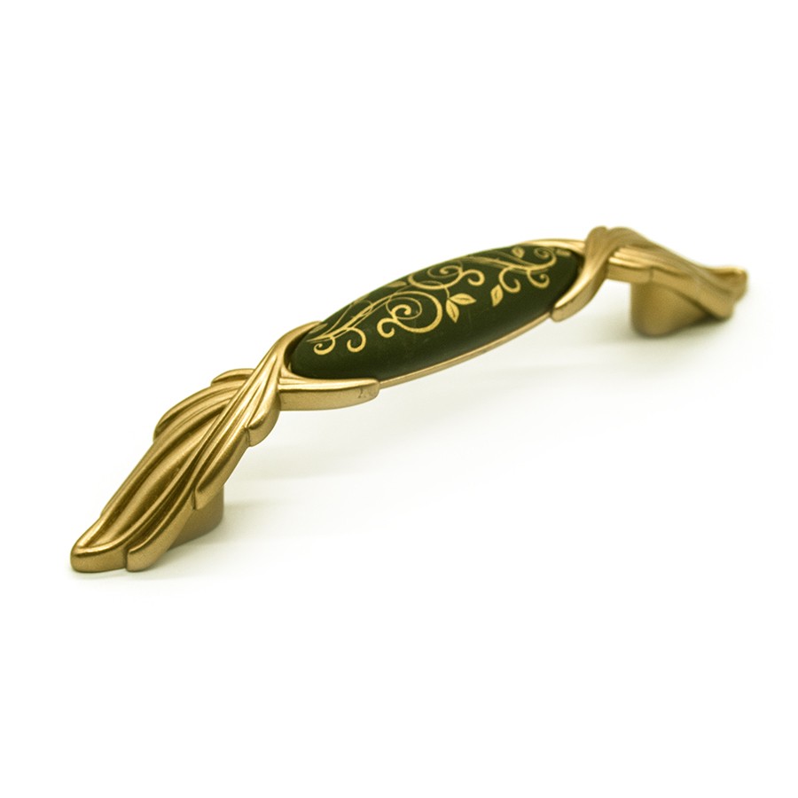 Ручка-скоба с фарфоровой вставкой M97.23.M1.R8G, Миланское золото / матовый черный, 96 мм, Giusti