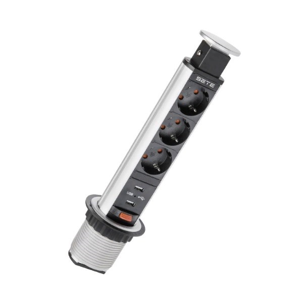 SPO-3GU  Sete выдвижной блок розеток, 2*USB, 230V,60mm,серый