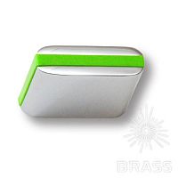 429025MP02PL13 Ручка кнопка модерн, глянцевый хром с зеленой вставкой