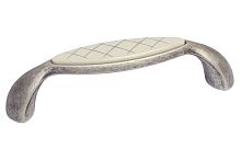 Ручка-скоба 96мм, отделка серебро античное + вставка