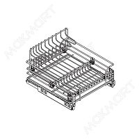 Сетка для посуды 1-уровневая в нижнюю базу 450 выдвижная, с доводчиком, отделка хром