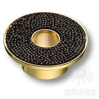 STONE32/O-SW/N Ручка кнопка c чёрными кристаллами Swarovsk, цвет покрытия -  глянцевое золото 32 мм