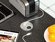 Блок с 1 электрической розеткой и 2 USB-зарядками Type A + Type C HPF Duplex-R, нержавеющая сталь (H-301102)