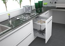 Выдвижная система с креплением фасада, корзины с дном из ЛСДП Sige Infinity Plus