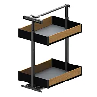 Корзина MAXIMA PURO Cargo Mini 400 мм, крепление верх-низ, H611-741 мм, 2 полки, направляющие ПВ с доводчиком, металл черный матовый / дуб, Rejs