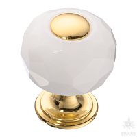 0737-3019-mini-WHITE Ручка кнопка с кристаллом, глянцевое золото 24K