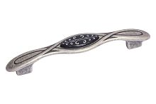 Ручка-скоба 128мм, отделка серебро античное + вставка