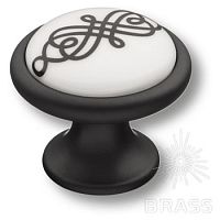3008-85-000-470 Ручка кнопка керамика с металлом, белый с орнаментом/чёрный 3008-85-000-470 Ручка кнопка керамика с металлом, белый с орнаментом/чёрный