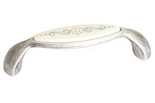 Ручка-скоба 96мм, отделка серебро античное + вставка